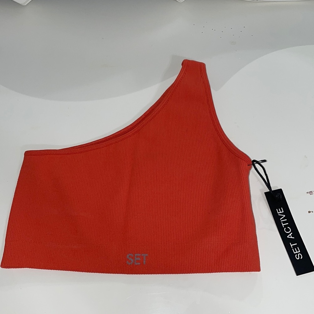 Set Active SculptFlex Ribbed One Shoulder Bra - Guava